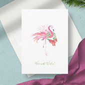 Carte de Noël de plage Flamant Rose avec Couronne
