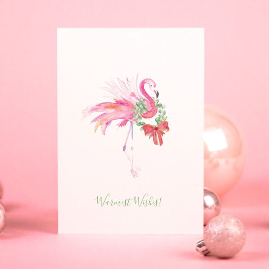 Carte de Noël de plage Flamant Rose avec Couronne