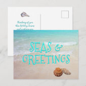 Carte de Noël de plage Mers et salutations (Devant / Derrière)