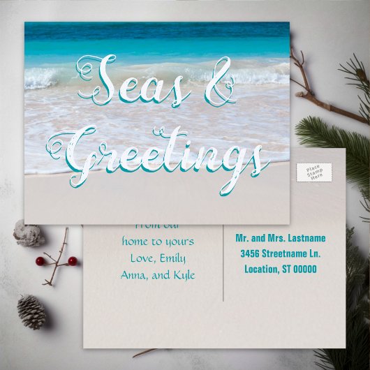 Carte de Noël de plage Mers et salutations