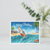 Carte de Noël de plage Santa Windsurfing (Debout devant)