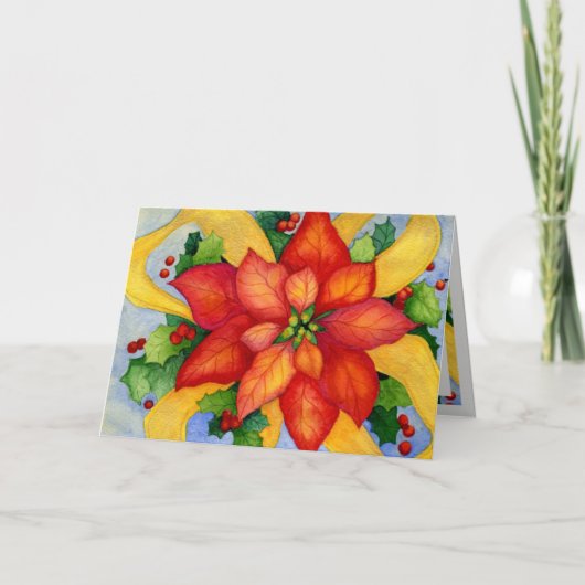 Carte de Noël de poinsettia de Ribboned (Devant)