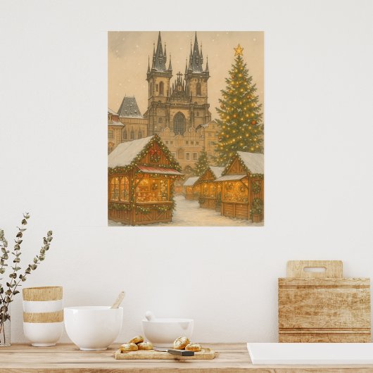 Carte de Noël de Prague Affiche d'art de vacances (Cuisine)