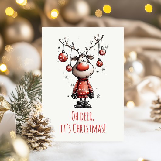Carte de Noël de renne drôle Oh Deer