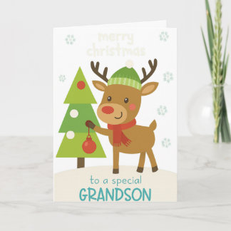 Carte de Noël de renne mignon pour petit-fils