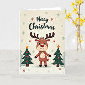 Carte de Noël de rennes joyeux (Fleur jaune)