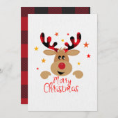 Carte de Noël de rennes joyeux  (Devant / Derrière)