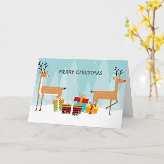 Carte de Noël de rennes joyeux Noël (Fleur jaune)