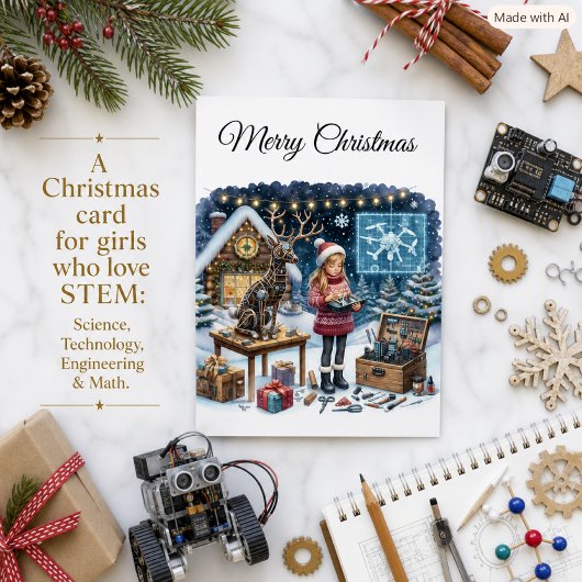 Carte de Noël de robotique STEM pour filles