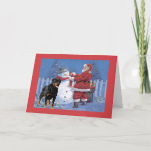 Carte de Noël de rottweiler Père Noël et bonhomme