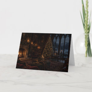 Carte de Noël de salon gothique au coin du feu
