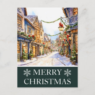 Carte de Noël de scène de rue hivernale à l'aquare