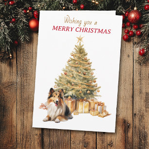 Carte de Noël de Shetland Sheepdog Golden Tree