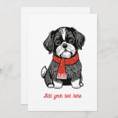 Carte de Noël de Shih Tzu dans le style linogravur (Devant / Derrière)