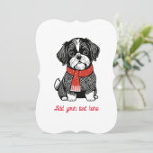 Carte de Noël de Shih Tzu dans le style linogravur (Debout devant)