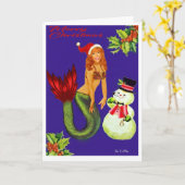 Carte de Noël de sirène avec Santa Hat et Snowman (Fleur jaune)