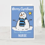 Carte de Noël de Snowman amusante pour une infirmi<br><div class="desc">Dessin de bonhomme de neige amusant sur une carte de Noël festive. Carte de Noël pour une infirmière.</div>