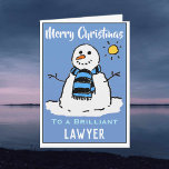 Carte de Noël de Snowman pour un avocat<br><div class="desc">Dessin de bonhomme de neige amusant sur une carte de Noël festive. Carte de Noël pour un avocat.</div>