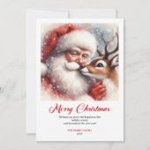 Carte de Noël de style avec le Père Noël et Rudolp (Devant)