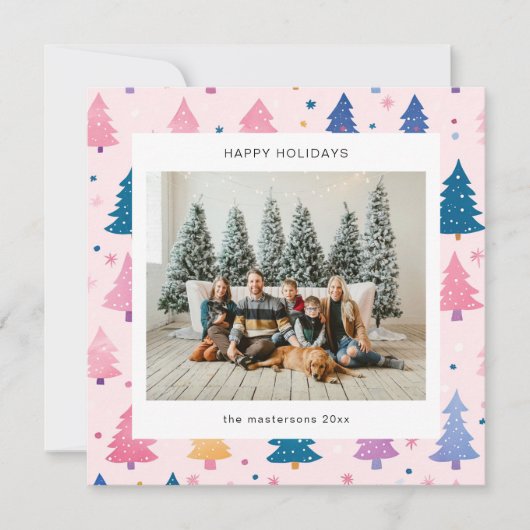 Carte de Noël de style dessin animé avec arbres de (Devant)