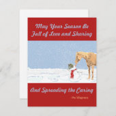 Carte de Noël de vacances avec Cheval et Snowman (Devant / Derrière)