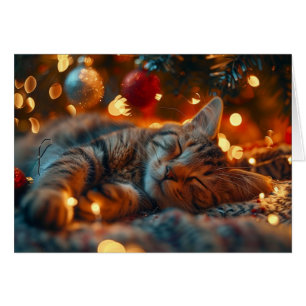 Carte de Noël de vacances de chat mignon endormi
