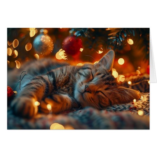 Carte de Noël de vacances de chat mignon endormi (Devant horizontal)