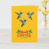 Carte de Noël de vacances de colibri mignon (Fleur jaune)