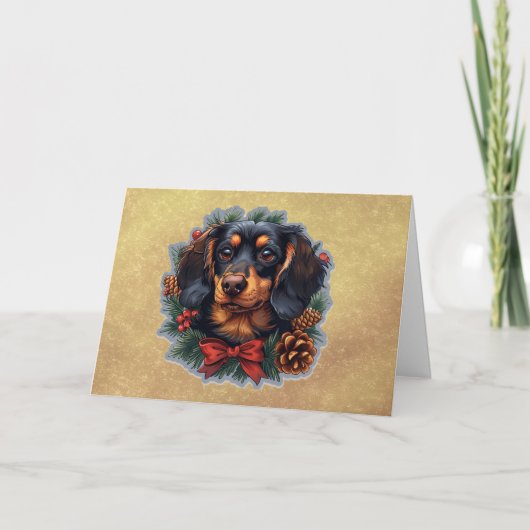 Carte de Noël de vacances de joli teckel (Devant)