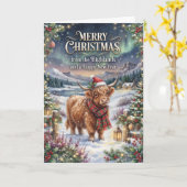 Carte de Noël de vache des Highlands enneigés (Fleur jaune)