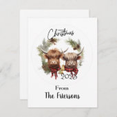 Carte de Noël de vaches des Highlands (Devant / Derrière)