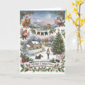 Carte de Noël de village écossais (Fleur jaune)