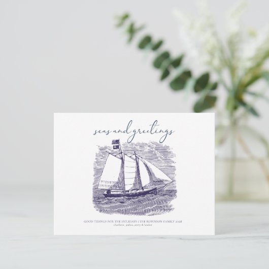 Carte de Noël de voilier côtier Mers et salutation (Debout devant)