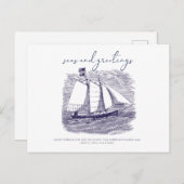 Carte de Noël de voilier côtier Mers et salutation (Devant / Derrière)