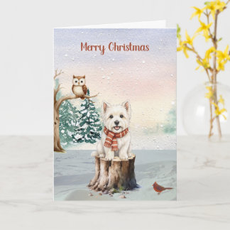 Carte de Noël de Westie d'hiver avec Hibou