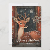 Carte de Noël démodée avec cerf, vœu classique (Devant)