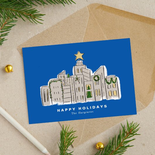 Carte de Noël d'entreprise Blue City Skyline