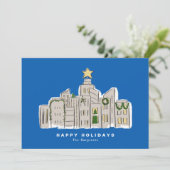 Carte de Noël d'entreprise Blue City Skyline (Debout devant)