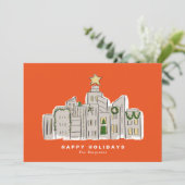 Carte de Noël d'entreprise Red City Skyline (Debout devant)