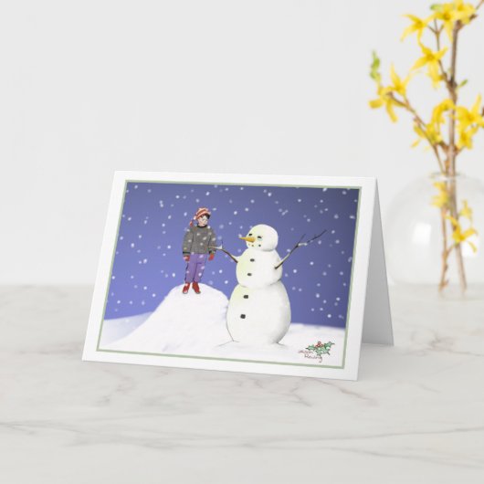 Carte de Noël des amis de la neige (Garçon avec Sn (Fleur jaune)