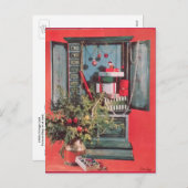 Carte de Noël des années 1950, coffre avec présent (Devant / Derrière)