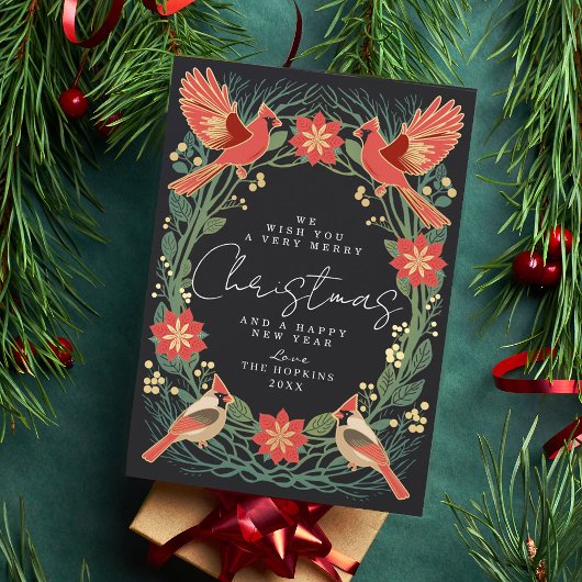 Carte de Noël des cardinaux rustiques enchantés