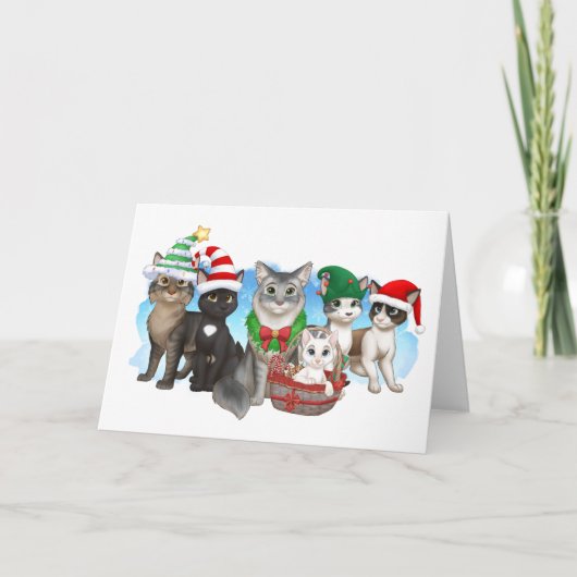 Carte de Noël des chats et de l'équipage 5" x 7" (Devant)