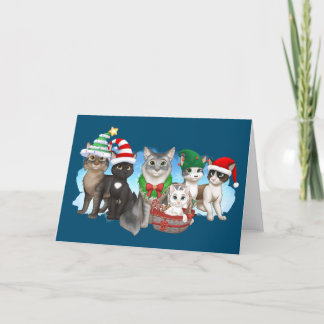 Carte de Noël des chats et de l'équipage 5" x 7"