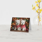 Carte de Noël des Chiots Terrier de West Highland (Fleur jaune)