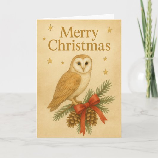 Carte de Noël des chouettes et des pins (Devant)