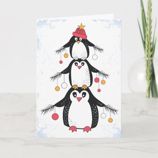 Carte de Noël des pingouins amusants (Devant)