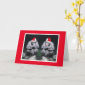 CARTE DE NOËL DEUX CHIMPANZÉS EN BONNETS DE PÈRE N (Fleur jaune)