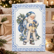 Carte de Noël d'hiver Lanterne de Père Noël Bleu V