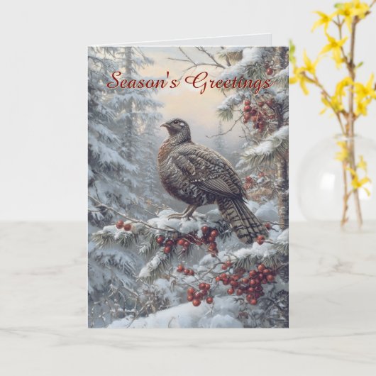 Carte de Noël Dinde Sauvage dans la Neige (Fleur jaune)